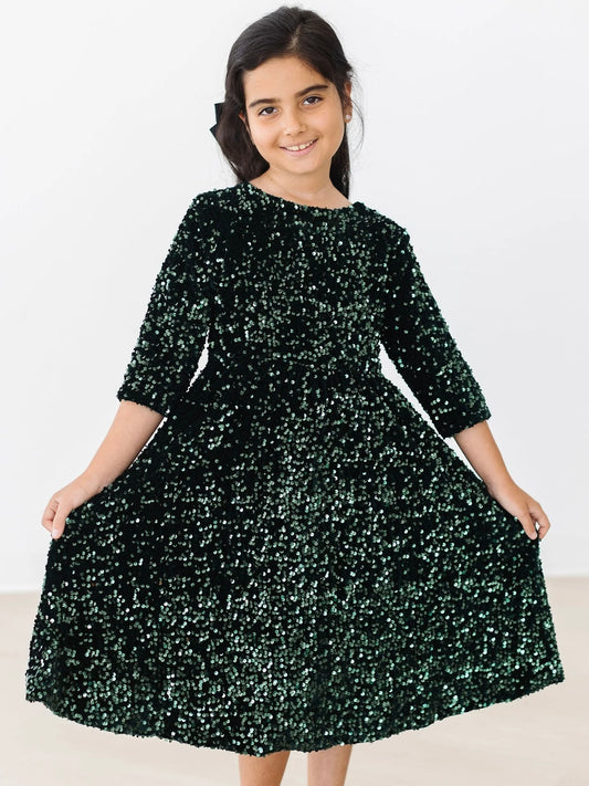 Velvet Sequin Dress - Hunter Green