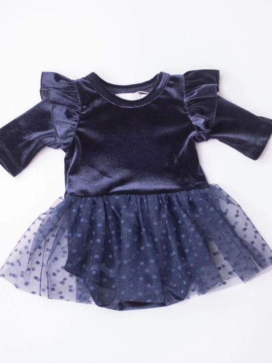 Velvet Tutu Bodysuit - Light Navy