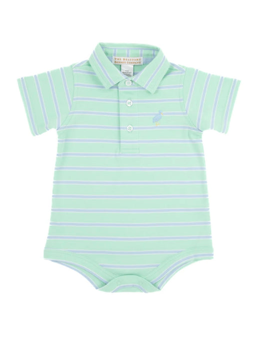 Prim & Proper Polo Onesie - Grace Bay Green/Beale Street Blue Stripe