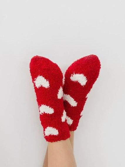 Heart Cozy Socks - Red/White