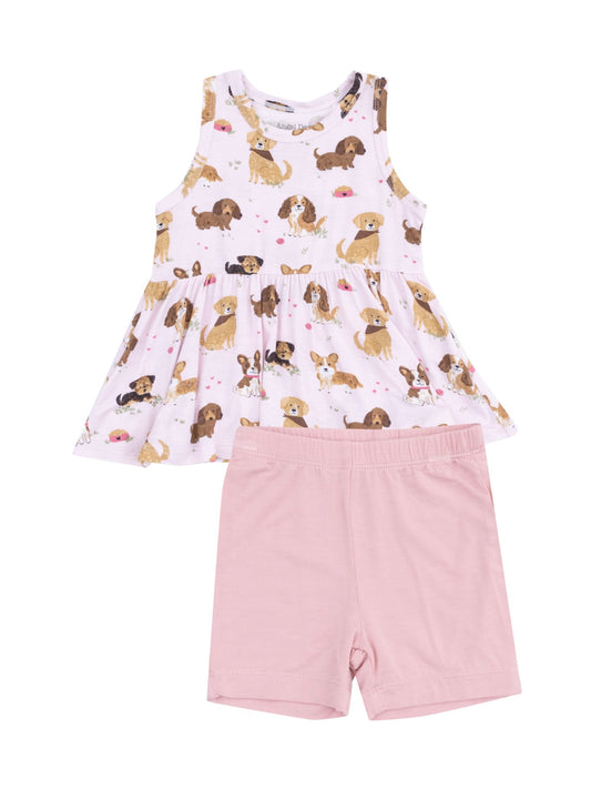 Pink Best Friend Dogs Peplum Tank + Short