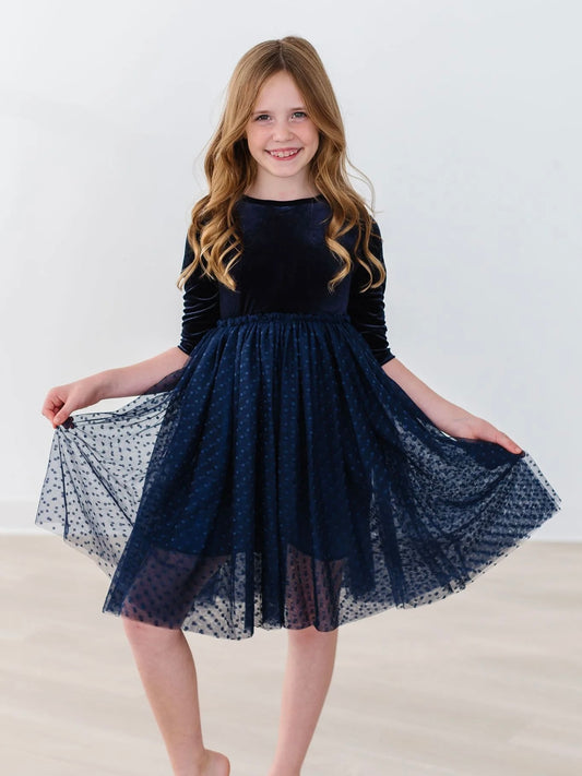 Velvet Tutu Dress - Light Navy