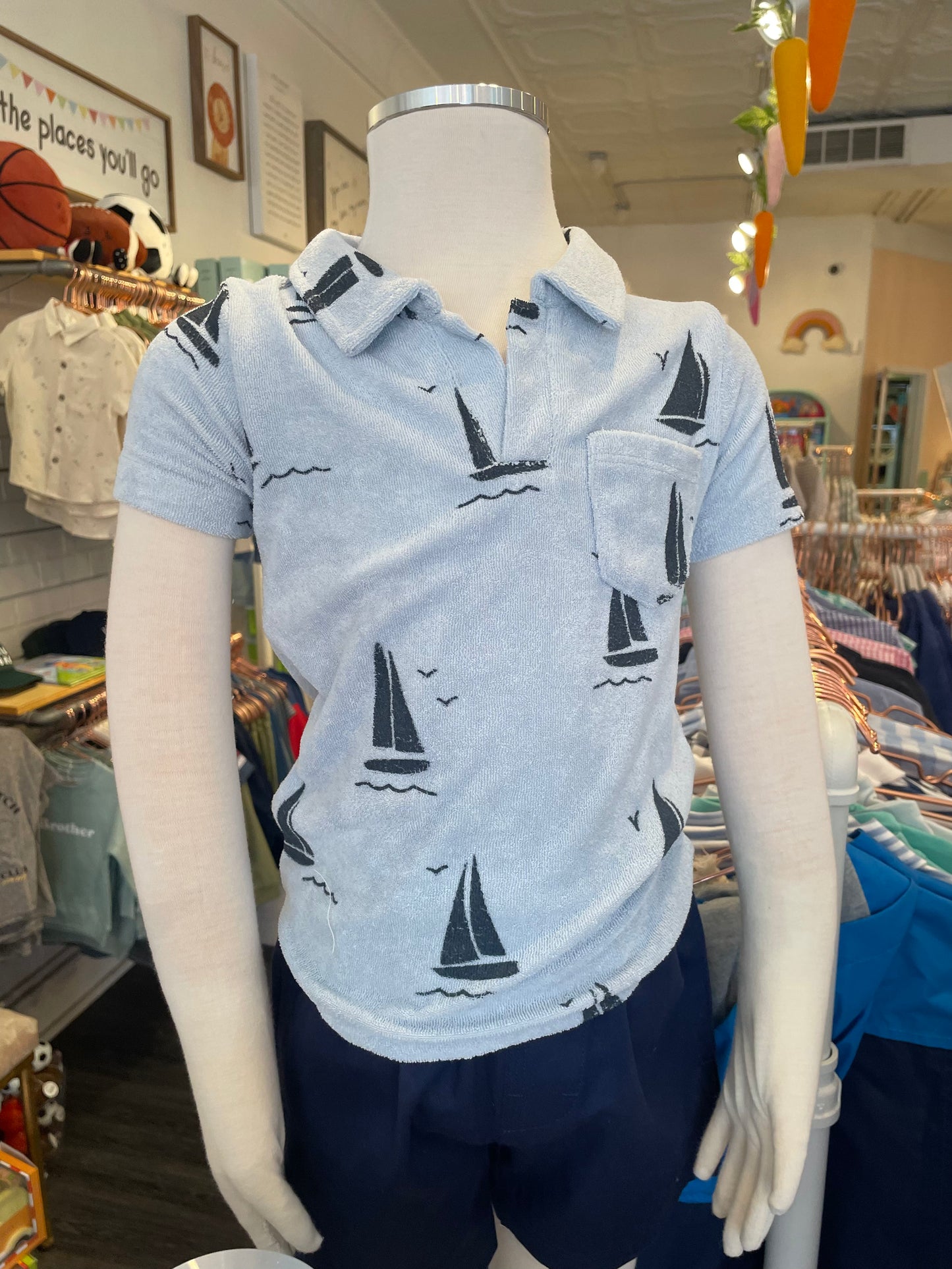 Sailboat Terry Polo Shirt - Sky Blue