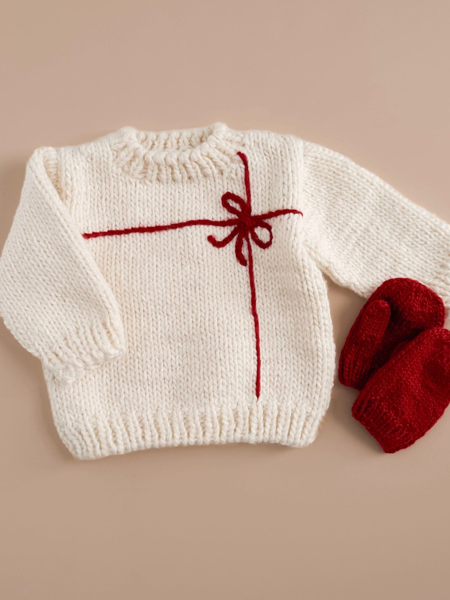 Present Bow Sweater - Cream/Red