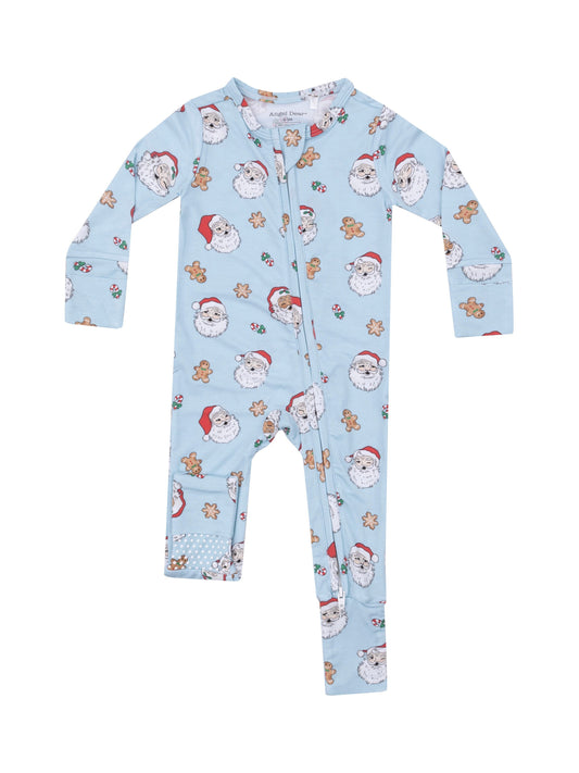 2-Way Zipper Romper - Blue Vintage Santa