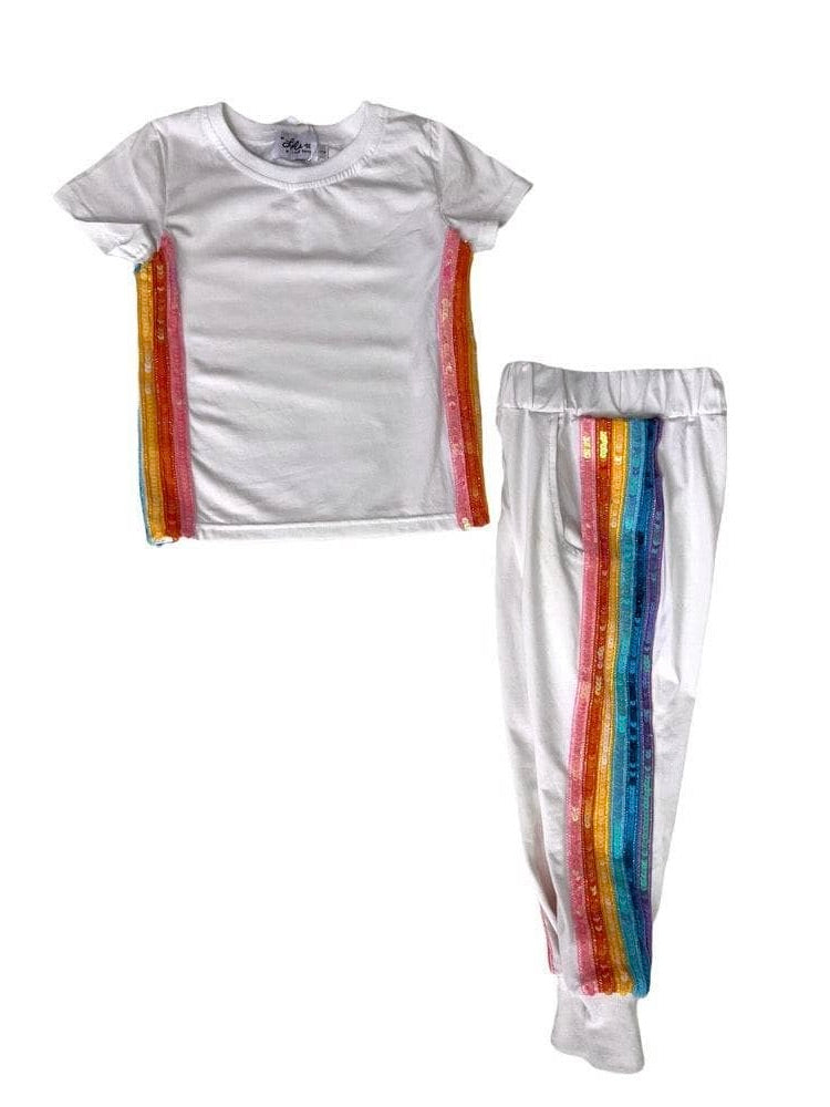 White Rainbow Sequin Jogger Set