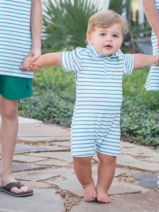 Emerald Stripe Polo Short Sleeve Romper