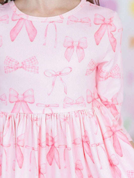 3/4 Sleeve Twirl Dress - Blushing Bows