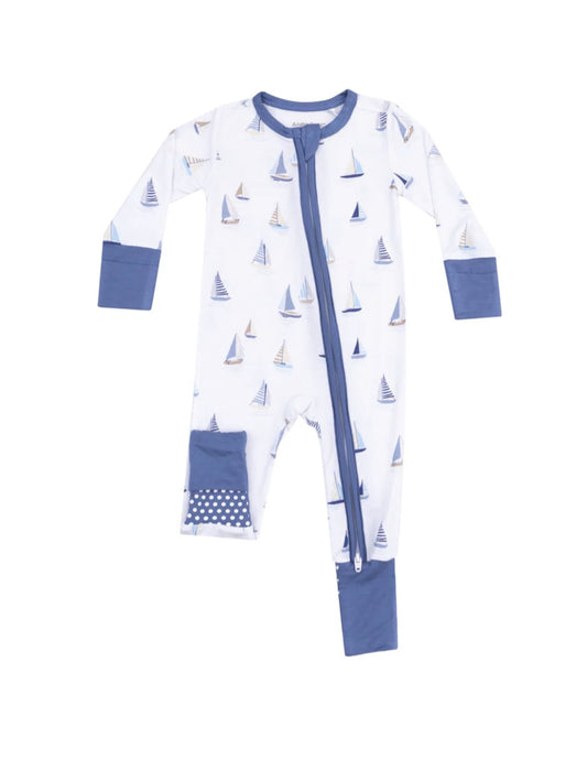 Blue Sailboats Zipper Romper