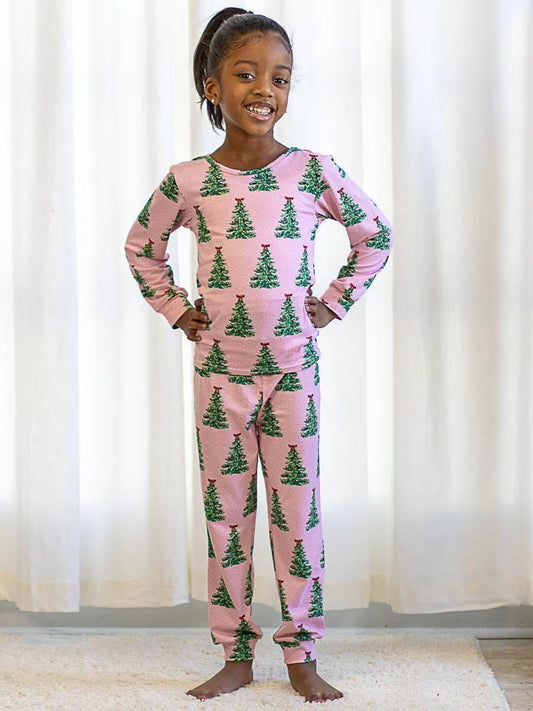 Long Sleeve Toddler Pajamas - Pink Noelle Tree