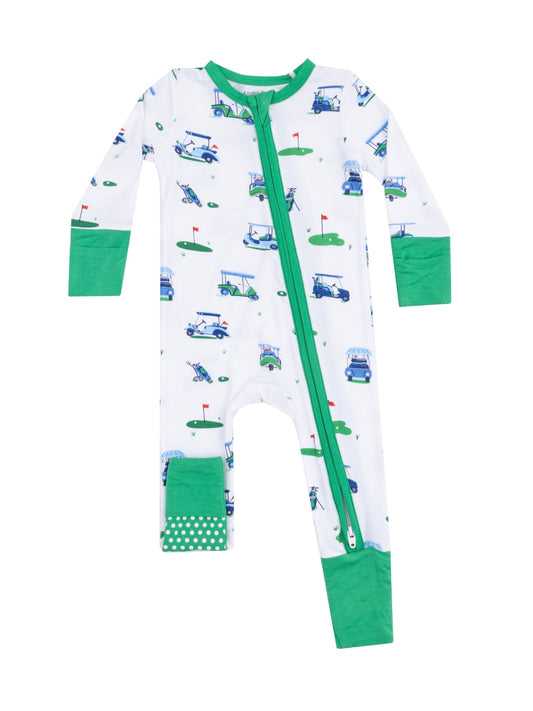 Blue Vintage Golf Carts Zip Romper