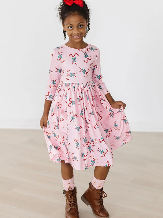 3.4 Sleeve Pocket Twirl Dress - Candy Cane Cutie