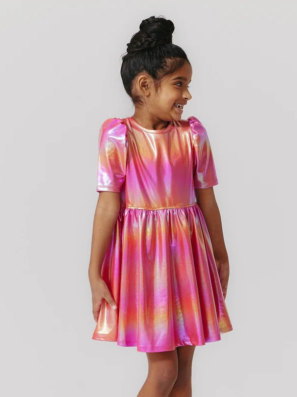 Laurie Dress - Rainbow Pink Lame