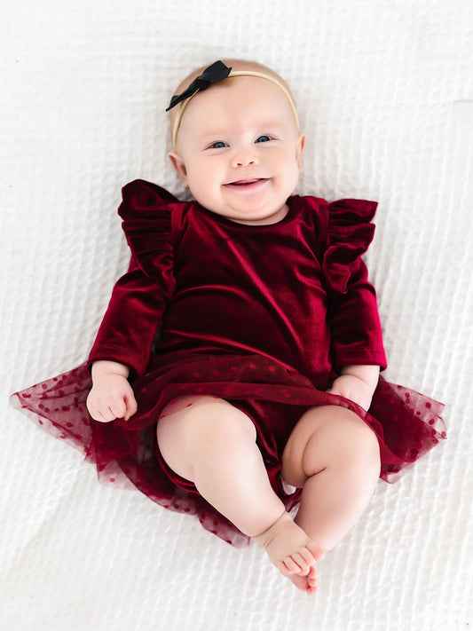 Velvet Tutu Bodysuit - Cranberry