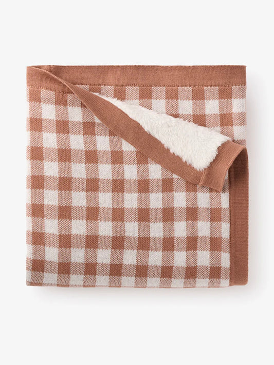 Rust Gingham Fur Back Blanket