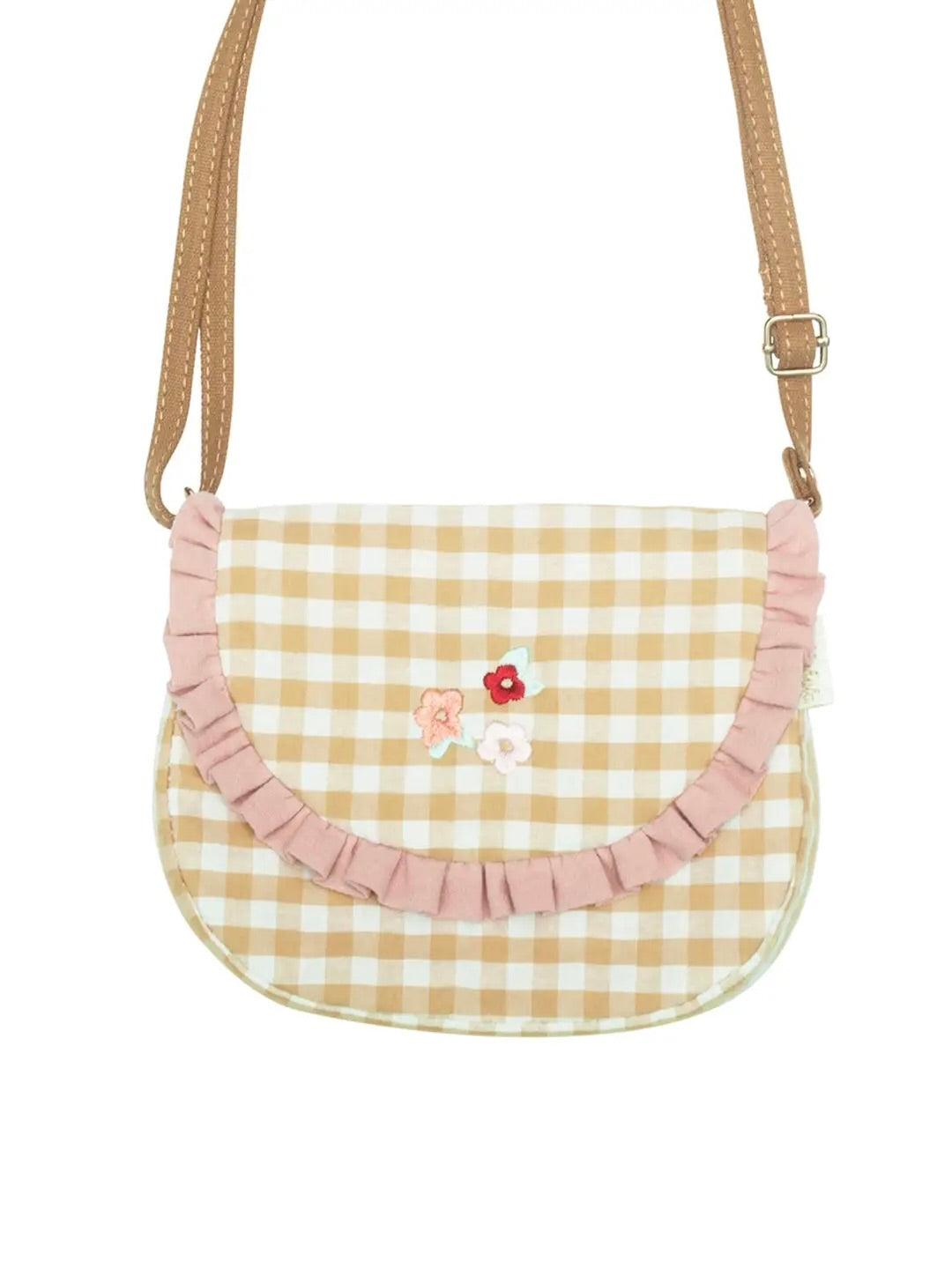 Gingham Embroidered Ruffle Bag