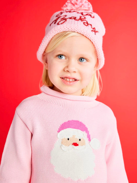 Roll Neck Sweater - Pink Santa