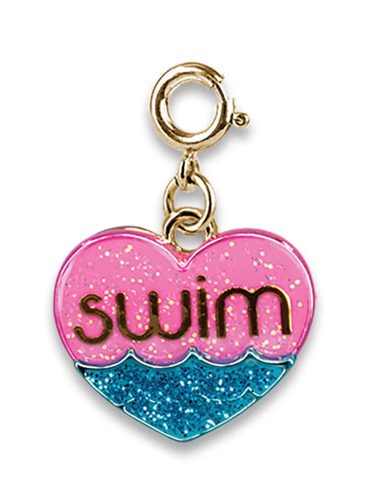 Gold Glitter Swim Heart Charm