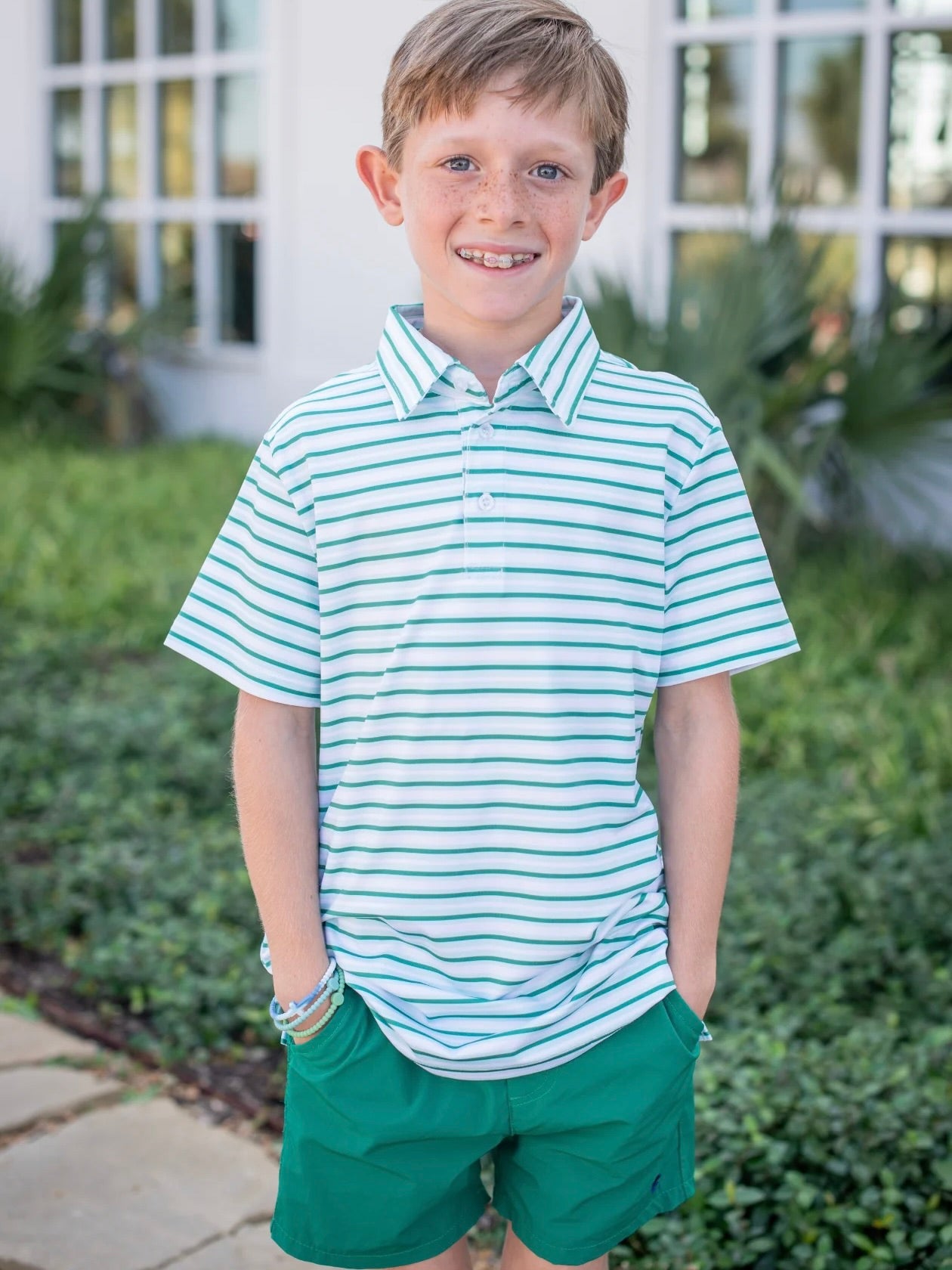 Emerald Stripe Polo Short Sleeve Shirt