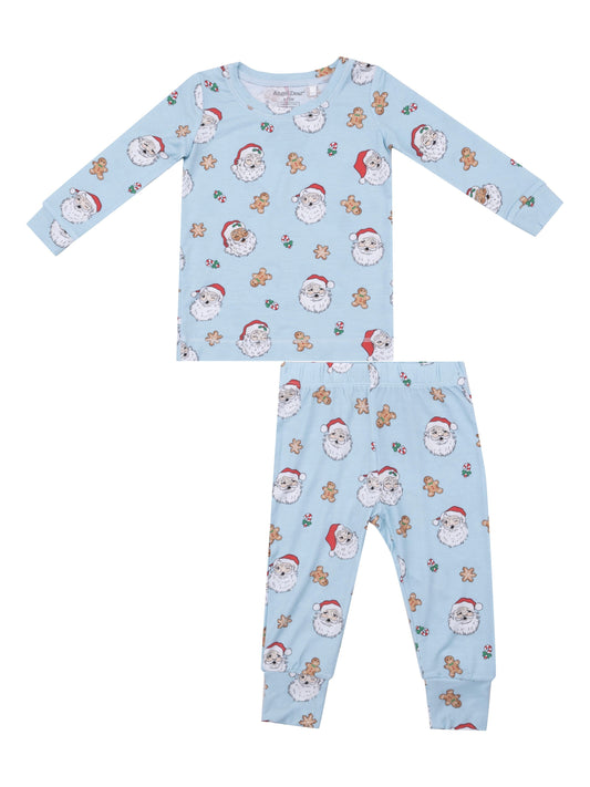 Long Sleeve Lounge Set - Blue Vintage Santa